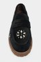 Clara Black Suede Leather Trok Detail Serrated Thick Sole Women's Penny Loafer - 6