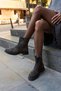 Fonte Women's Black Smoke Anthracite Genuine Suede Zipper Detail Boots - 3