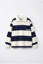 Children's Cotton Navy Blue Ecru Striped Polo Collar Sweatshirt