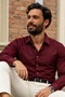 Men's Long Sleeve Classic Collar Claret Red Shirt - 5
