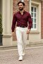 Men's Long Sleeve Classic Collar Claret Red Shirt - 6