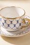 Trelia Porcelain 2-Person Coffee Cup Set Blue Cage Pattern with Gold Color Handles 90 ml Turkish Coffee Espresso Cup Set - 3