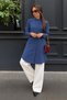 Women's Collared Plain Long Seasonal Indigo Shirt - 2