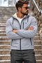 Men's Hooded Zippered Sleeved Sports Winter Gray Fur Raincoat - 2