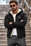 Men's Hooded Zippered Sleeved Sports Winter Black Fur Raincoat - 5
