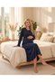 New Collection Navy Blue Ruffled Design Cotton Long Sleeve Maternity Nightgown-Dressing Gown Set of 2 - 4