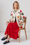 Women's Cream Floral Embroidered Oversize Jacket with Buttoned Pockets - 4