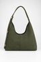 Women's Lilac Khaki Suede Lock Strap Detailed Organizer Magnetic Closure Shoulder Bag - 2