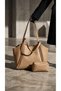 Beige Soft Leather Shoulder Bag 31X24 cm Daily Women's Bag with Extra Makeup Bag Bezoss - 4