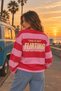 Women's Pink Striped Long Sleeve Crew Neck Oversize T-Shirt - 7