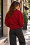 Women's Black Oversize 3 Thread Crew Neck Sweatshirt - Claret Red - 6