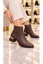 Basic Heel Gold Detail Oval Toe Side Zipper Boots - 4