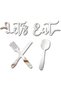 3D Mirror Kitchen Wall Stickers,Let's Eat Sign with Fork Spoon and Cutting Tool Decals,Large DIY Dining Room Decor
