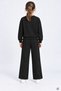 Black Girls' Wide Leg Sweatpants Set with Pearl Detailing and Crew Neck Sweatshirt 25008 - 3