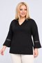 Plus Size Ribbed Collar Lace Detailed Flounce Sleeve Blouse