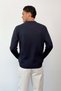 Men's Polo Collar Zipper Detailed Hair Knit Sweater Navy Blue - 27006 - 5