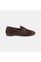 Women's Brown Slip-On Suede Loafer with Gold Accessories - 2