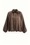 Bat Sleeve Pleated Detail Brown Satin Jacket