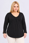 Plus Size Pleated V-Neck Tunic with Slit Detail at the Sleeve End - 2