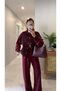 Gones Burgundy Snap Detailed Knitwear Cardigan Trouser Set - 5
