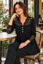 Women's Long Sleeve Lace Embroidered Collar and Sleeve Detail Buttoned Front Viscose Fabric Loose Cut Casual Stylish Blouse - 2