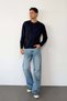 Men's Crew Neck Button Detailed Knit Sweater Navy Blue - 26122 - 3