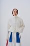 Women's Collar Button Detail Adjustable Waist Lined Parachute Jacket Ecru
