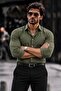 Men's Casual Collared Buttoned Khaki Shirt