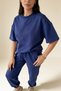 Cotton Blend Crew Neck Oversize Tracksuit Set Blue - 3