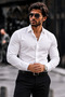 Men's Casual Collared White Shirt with Sleeves and Buttons - 2