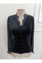 Women's Long Sleeve Tulle Lace Collar Buttoned Velvet Blouse - 4