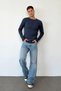 Men's Crew Neck Half Button Sweatshirt Navy Blue - 5904 - 3