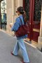 Burgundy Suede Knitted Detailed Tote Bag - 3