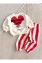 Big Heart Red Striped Trousers 100% Cotton Premium Suit Unisex - 4