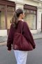 Burgundy Suede Knitted Detailed Tote Bag - 2