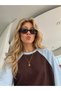 Women's 100% Cotton Contrast Blue Brown Raglan Sleeve Crew Neck Oversize T-Shirt