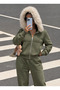 Green Zippered Hooded Sweatshirt Tracksuit Set – Furry Hood, Pockets, Comfortable Fit