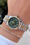 Green Dial-Steel Band Women's Wristwatch -Waterproof- with Bracelet Gift - 5