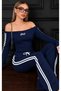 Women's Adjustable Asymmetrical Collar Striped Body and Sweatpants 2-Piece Set - Top and Bottom - 2