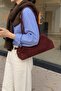 Burgundy Knitted Detailed Suede Bag - 4