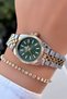 Green Dial-Steel Band Women's Wristwatch -Waterproof- with Bracelet Gift - 2