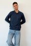 Men's Polo Collar Half Button Thessaloniki Sweatshirt Navy Blue - 6103 - 3