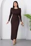 Oval Neck Long Sleeve Glitter Dress Grs4155