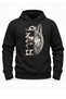 Moon and Forest Göktürk Wolf Printed Black Hooded Pocketless Sweatshirt