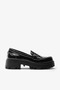 Black Patent Leather Genuine Leather Thick Sole Women's Loafer Shoes - 3