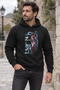 Moon Star Blue Göktürk Wolf Printed Black Hooded Pocketless Sweatshirt - 4