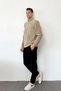 Men's Stand Collar Half Zipper Fleece Sweatshirt Light Brown - 6053 - 2