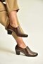 Z324942003 Brown Genuine Leather Thick Heeled Women's Shoes