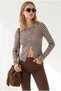 Women's Brown Striped Light Transparent Cardigan Blouse Blz-19003456