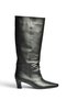 Z654380203 Black Genuine Leather Thick Heeled Women's Boots - 6